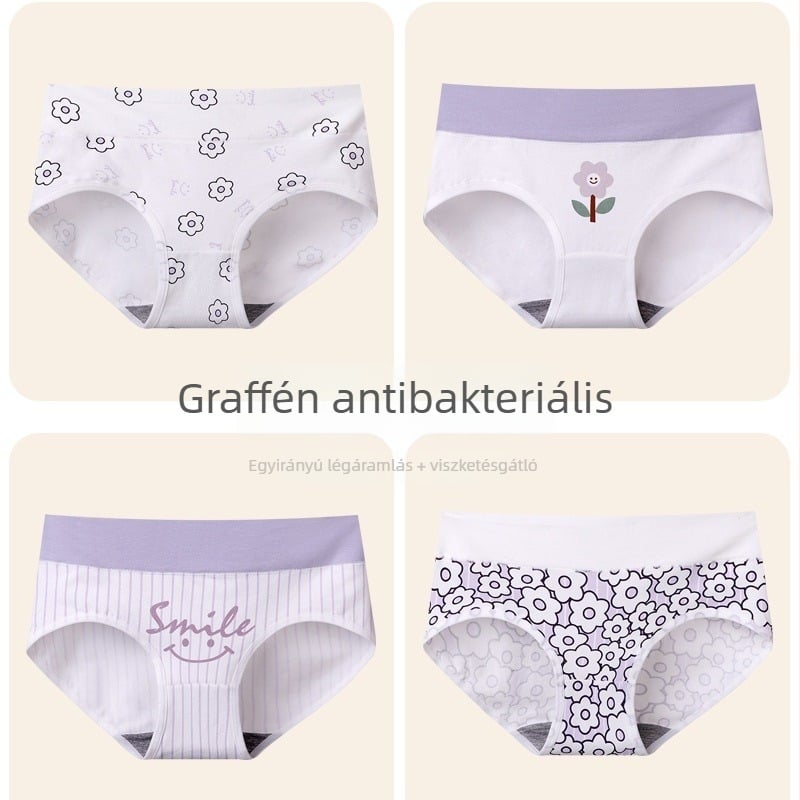 Kislányoknak szánt 100% pamut bugyi, antibakteriális, formázó háromszög fazon, mintával, légáteresztő, bőrbarát, méretek M-2XL