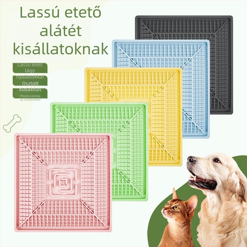 Szilikonból készült háziállat tál és etetőtálca anti-spill vákuumos szívóval, lassú etetés macskáknak és kutyáknak