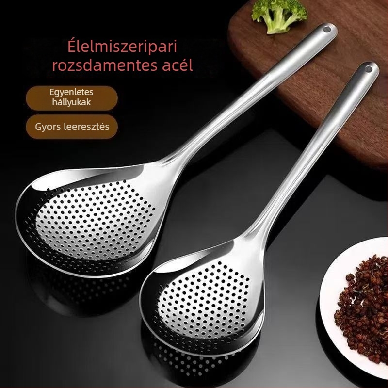 Rozsdamentes acél tészta- és gombóc leszűrőkanál készlet, leeresztésre és sütésre