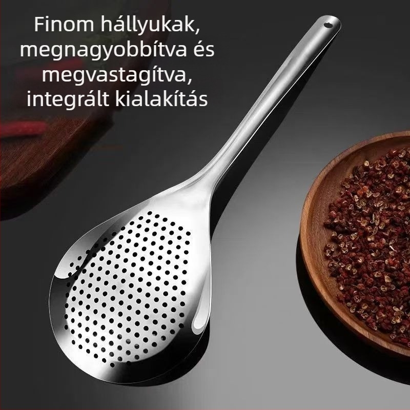 Rozsdamentes acél tészta- és gombóc leszűrőkanál készlet, leeresztésre és sütésre
