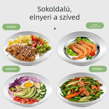 Rozsdamentes acél – vastagított kör alakú, sekély tál fűszerekhez és díszítéshez, mágneses, fényes felület