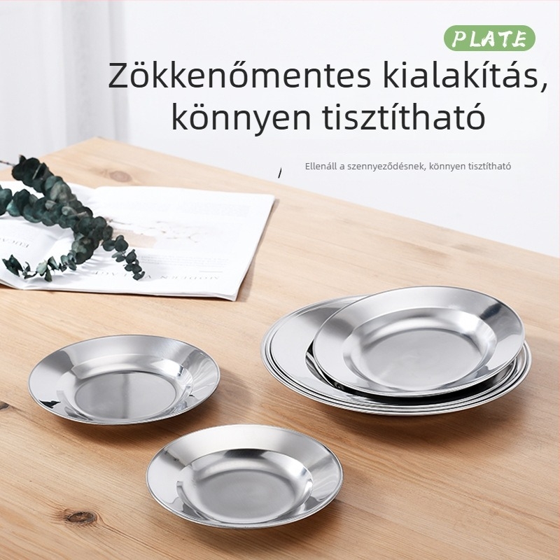 Rozsdamentes acél – vastagított kör alakú, sekély tál fűszerekhez és díszítéshez, mágneses, fényes felület