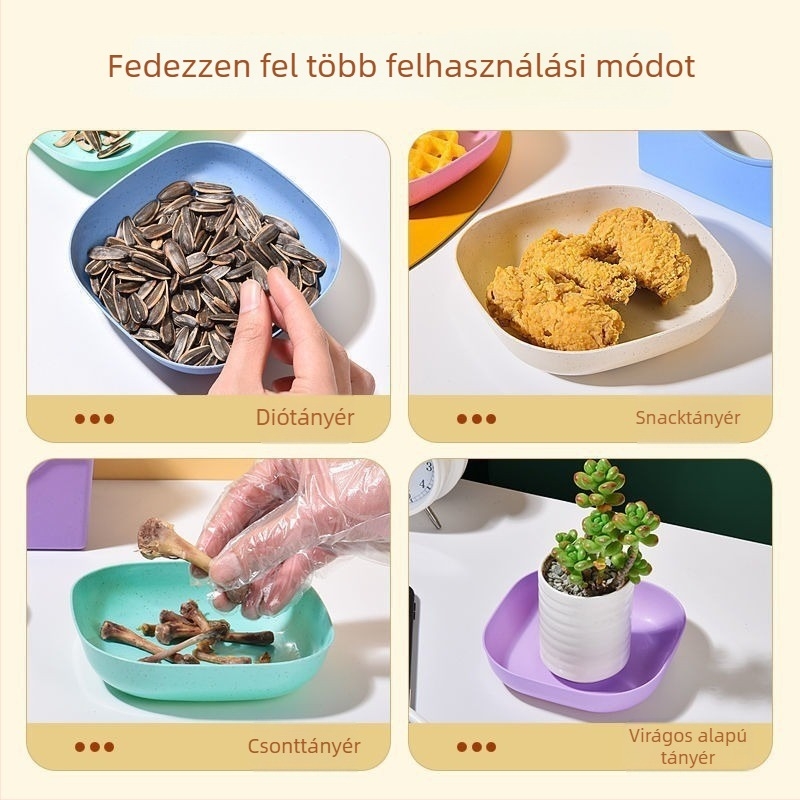Búzaszalmából készült csonttál, kicsi négyzet alakú műanyag alappal