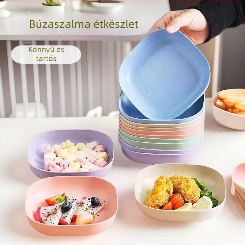 Búzaszalmából készült csonttál, kicsi négyzet alakú műanyag alappal