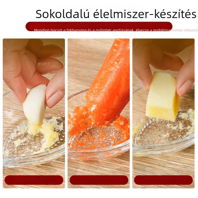 Átlátszó üvegből készült levél alakú tál mártásokhoz – fokhagyma paszta és gyömbér–fokhagyma őrlő
