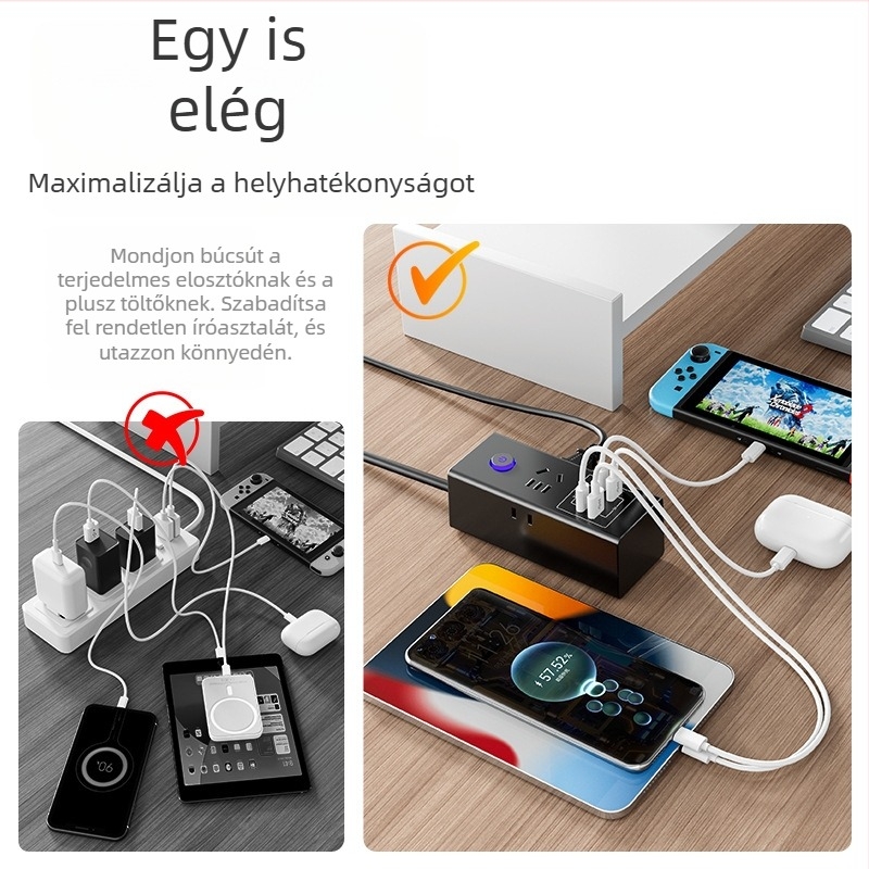 35W okos USB hosszabbító gyors töltéssel, 2 USB porttal, otthoni használatra