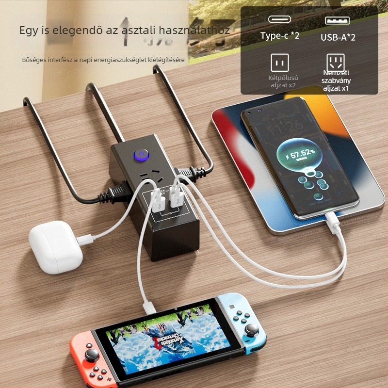 35W okos USB hosszabbító gyors töltéssel, 2 USB porttal, otthoni használatra