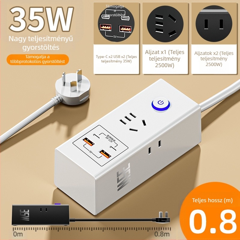 35W okos USB hosszabbító gyors töltéssel, 2 USB porttal, otthoni használatra