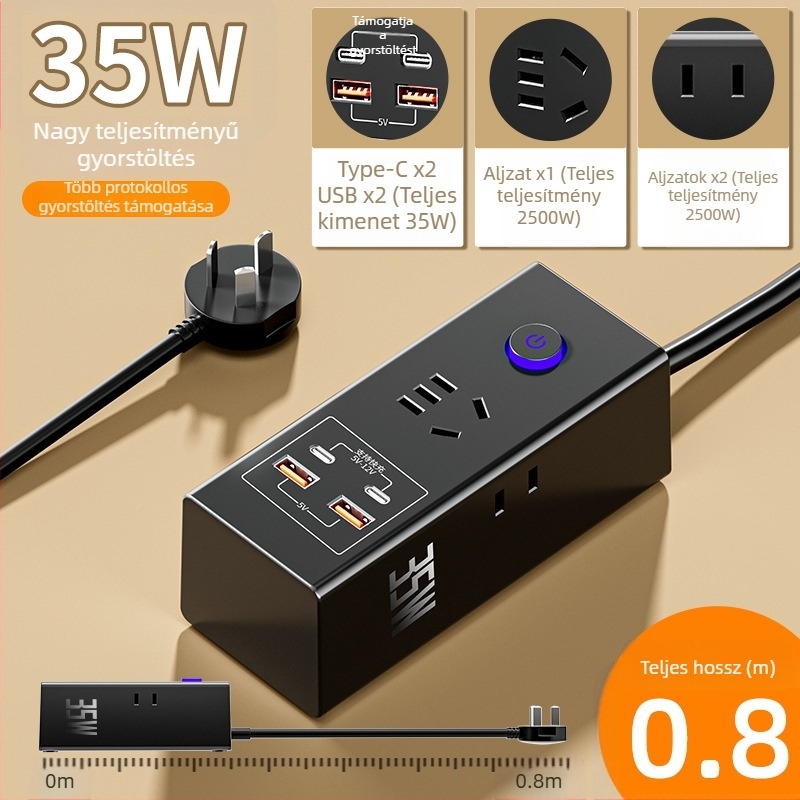 35W okos USB hosszabbító gyors töltéssel, 2 USB porttal, otthoni használatra