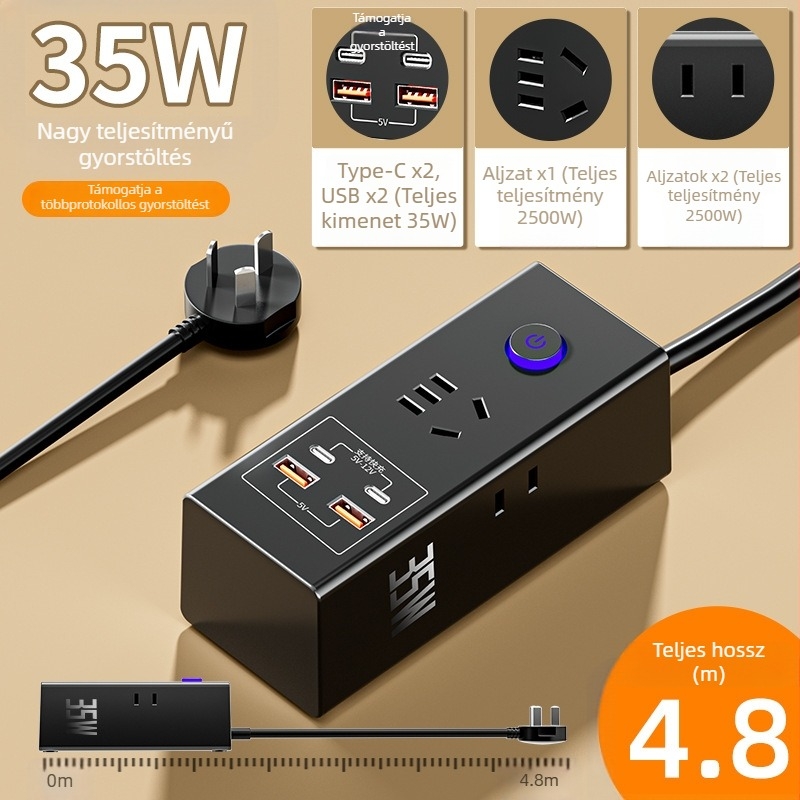 35W okos USB hosszabbító gyors töltéssel, 2 USB porttal, otthoni használatra
