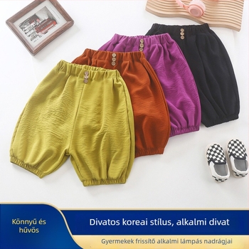 Gyerekek nyári könnyű lampion nadrág, buborékos capri rövidnadrág, koreai stílusú, divatos és sokoldalú