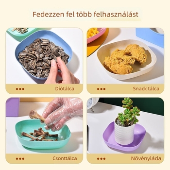 Szalmából készült tál alappal, csontok és magvak számára, műanyag