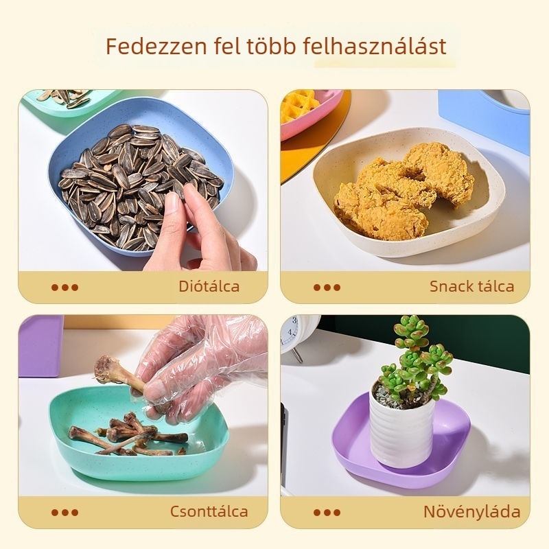 Szalmából készült tál alappal, csontok és magvak számára, műanyag