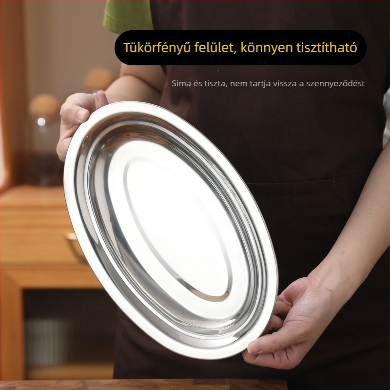 Nem mágneses 201 rozsdamentes acél ovális pároló tál, vastag, mély, sík aljzattal, halakhoz, dim sumhoz és grillhez