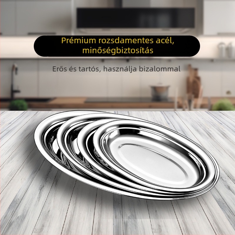 Nem mágneses 201 rozsdamentes acél ovális pároló tál, vastag, mély, sík aljzattal, halakhoz, dim sumhoz és grillhez