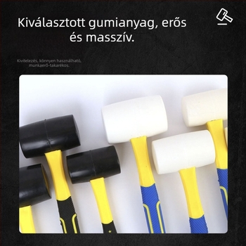 Szálas fogantyújú gumikalapács csempe lerakásához és felületkiegyenítéshez; renovációs eszköz növényi lenyomat készítésére