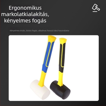 Szálas fogantyújú gumikalapács csempe lerakásához és felületkiegyenítéshez; renovációs eszköz növényi lenyomat készítésére