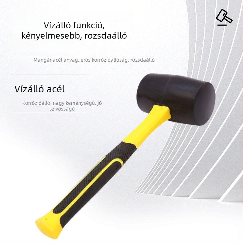 Szálas fogantyújú gumikalapács csempe lerakásához és felületkiegyenítéshez; renovációs eszköz növényi lenyomat készítésére