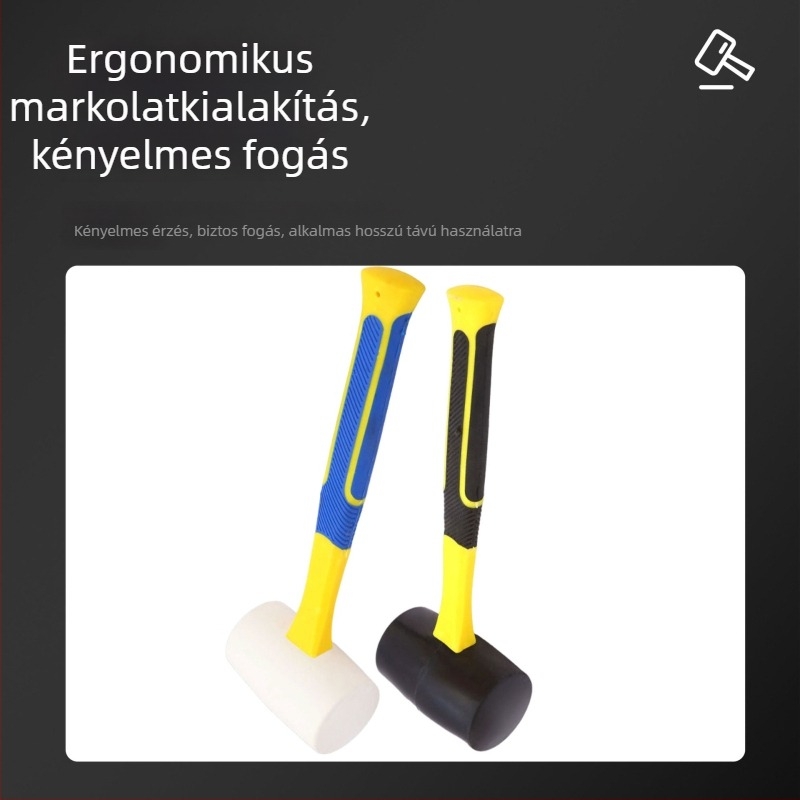 Szálas fogantyújú gumikalapács csempe lerakásához és felületkiegyenítéshez; renovációs eszköz növényi lenyomat készítésére