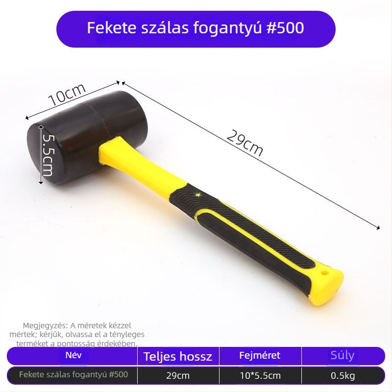 Szálas fogantyújú gumikalapács csempe lerakásához és felületkiegyenítéshez; renovációs eszköz növényi lenyomat készítésére