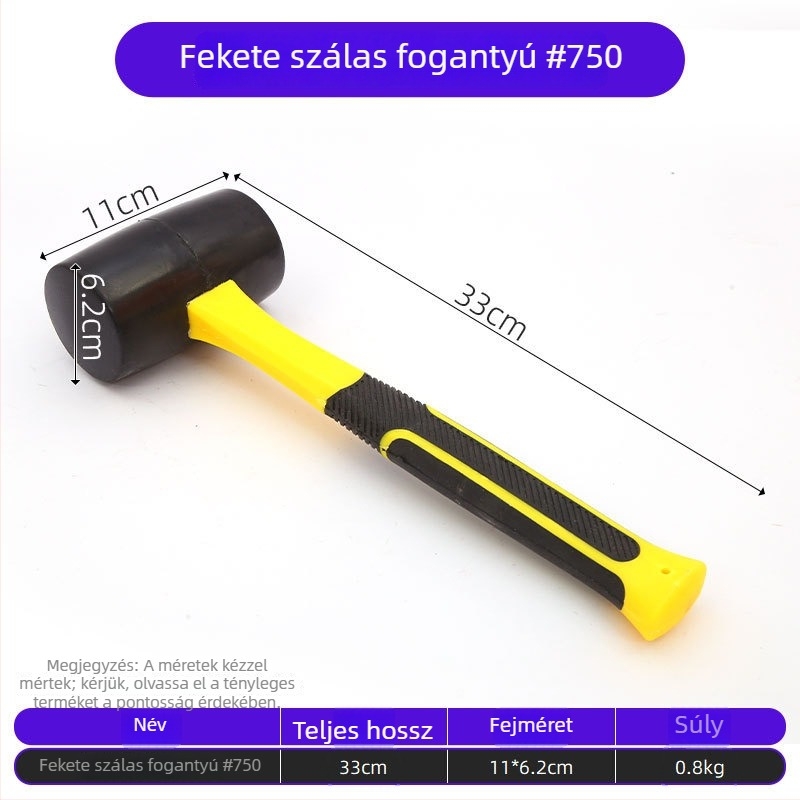 Szálas fogantyújú gumikalapács csempe lerakásához és felületkiegyenítéshez; renovációs eszköz növényi lenyomat készítésére