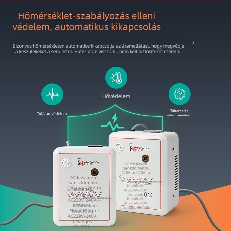 Tiszta réz izolációs transzformátor 220V–220V, kimenetek 36V, 48V, 24V, 12V, toroidális