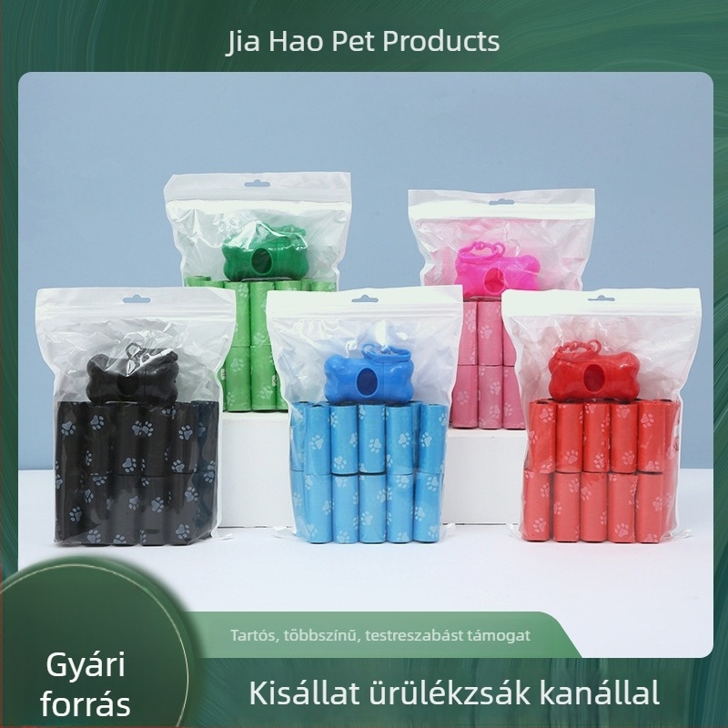 20 tekercs kisállat-hulladék tasak beépített szedővel, nyomtatott mintával; kutya- és macska ürüléktasakok; folyamatos tekercs; anyag: papír