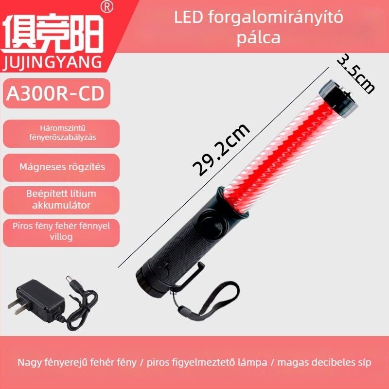 Forgalmi bot LED piros-kék villogó fénnyel, elektronikus síp, kézben tartható éjszakai vészvilágítás és közúti figyelmeztető jel