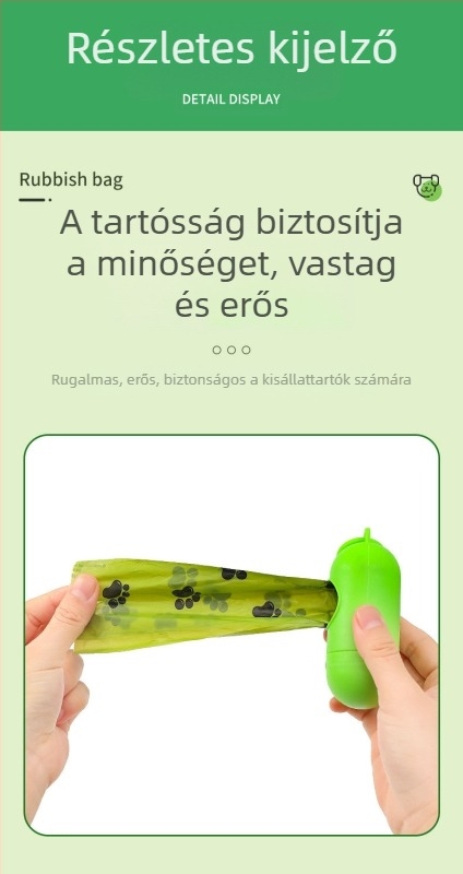 Biodegradábilis megvastagodott kutyapiszok zacskók, macska ürülék zacskók, tekercses kivitel, PE anyag