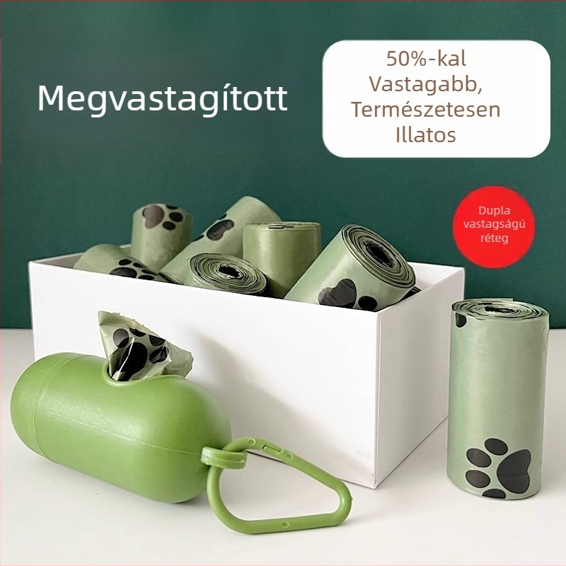 Biodegradábilis megvastagodott kutyapiszok zacskók, macska ürülék zacskók, tekercses kivitel, PE anyag