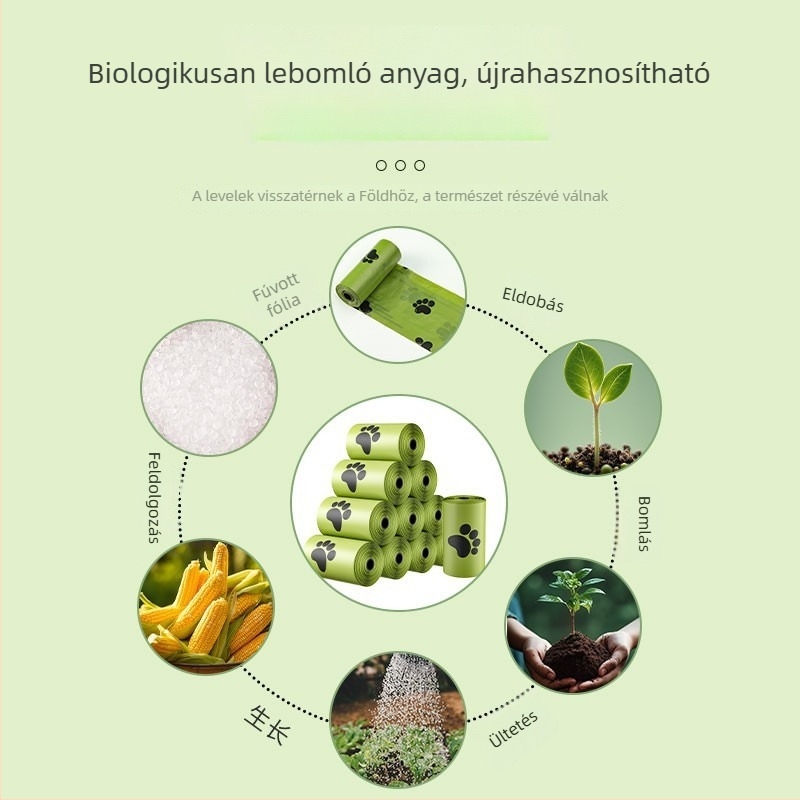 Biodegradábilis megvastagodott kutyapiszok zacskók, macska ürülék zacskók, tekercses kivitel, PE anyag