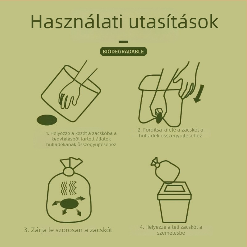 Biodegradábilis megvastagodott kutyapiszok zacskók, macska ürülék zacskók, tekercses kivitel, PE anyag