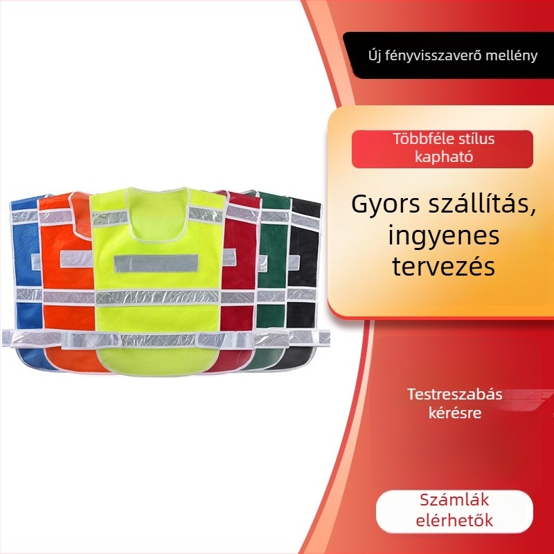 Új fényvisszaverő mellény éjszakai út- és közterületi szolgálatra, tisztítási és építési munkákhoz nyomtatott felirattal