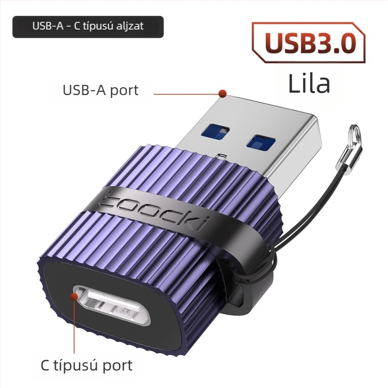 Toocki USB 3.0 A férfi USB‑A-tól USB‑C női adapter laptopokhoz OTG, függőleges textúrával