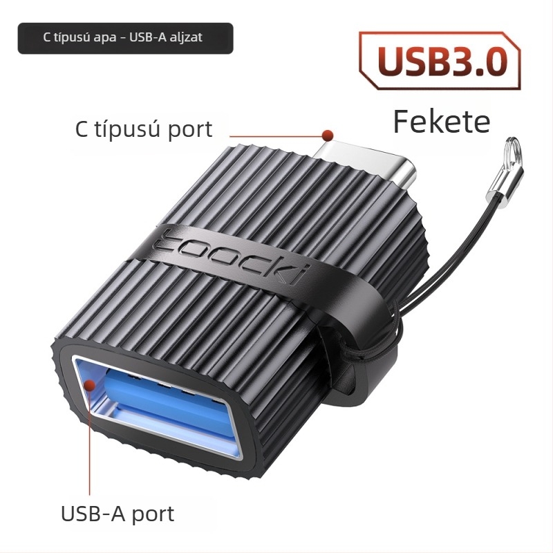 Toocki USB 3.0 A férfi USB‑A-tól USB‑C női adapter laptopokhoz OTG, függőleges textúrával