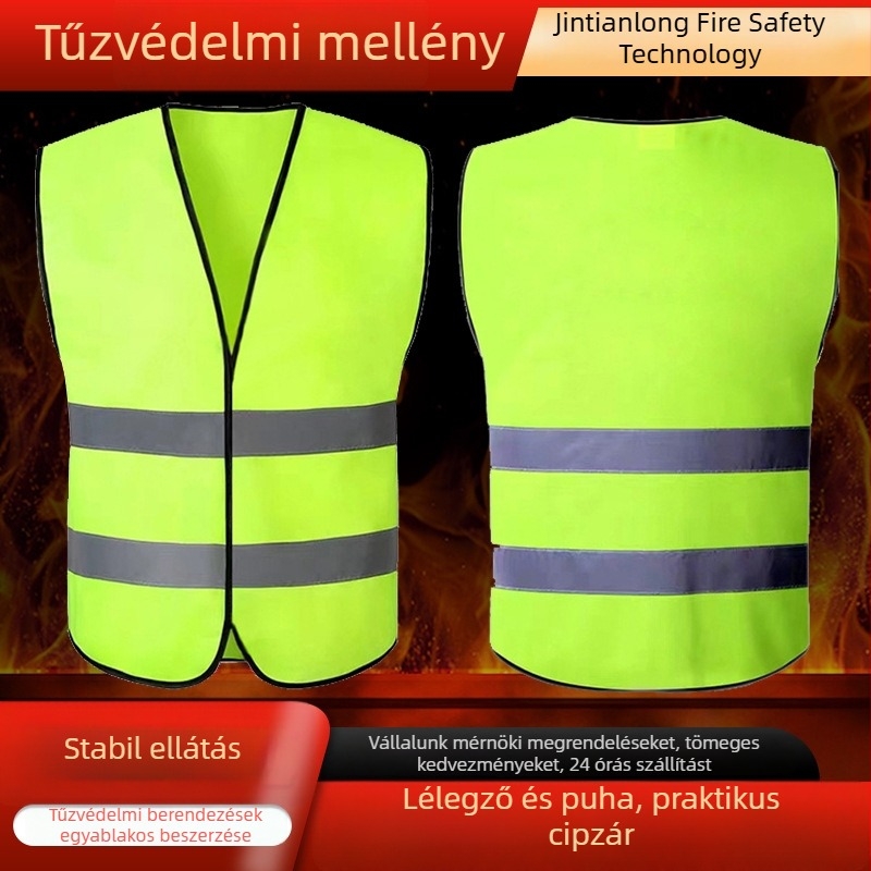 Reflektív munkavédelmi mellény építkezéshez, több zsebbel és nyomtatott felirattal
