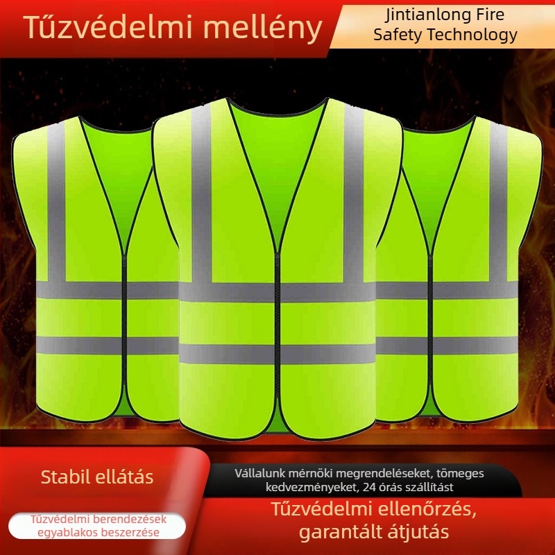 Reflektív munkavédelmi mellény építkezéshez, több zsebbel és nyomtatott felirattal