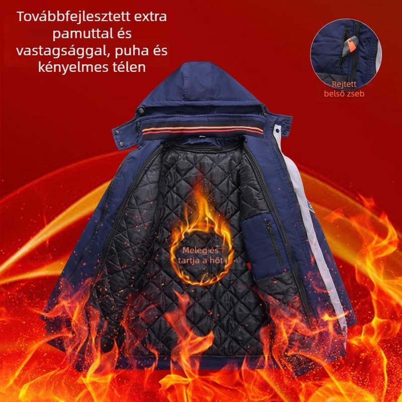 Téli vastag pamutbélelt munkaruha dzseki, anti-sztatikus és kopásálló, fényvisszaverő csíkokkal