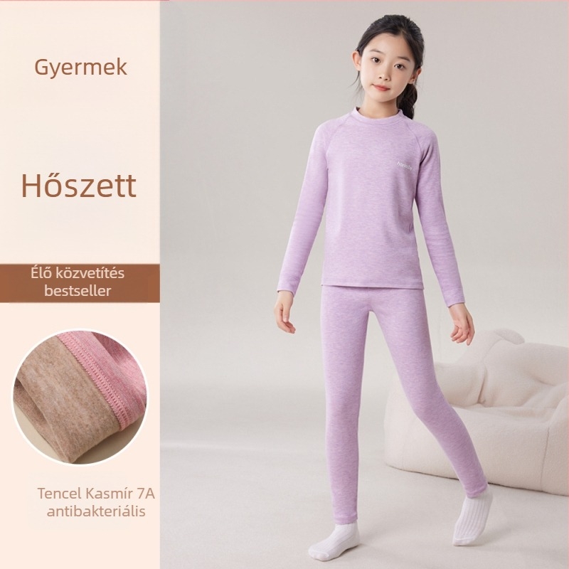 Lyocell termál pizsamakészlet fleece-sel lányoknak – Koreai stílus, két részes