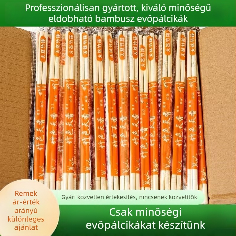 Egyszer használatos bambusz evőpálcák éttermi elvitelre, egyenként csomagolt higiénikus és kényelmes a gyorséttermi használathoz