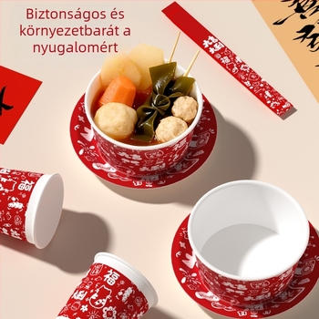 Yunlei egyszer használatos családi ünnepi vacsora készlet 6 személyre, 4 darabos készlet: fa evőeszközök, papírtálak, papírtányérok és poharak