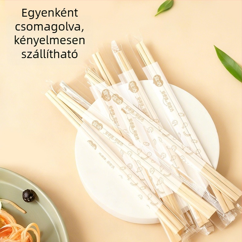 Egyszer használatos bambusz evőpálcikák, egyenként csomagolva, higiénikus étkezési eszközök