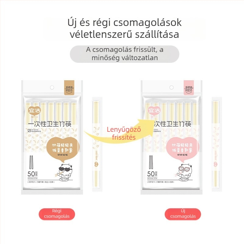 Egyszer használatos bambusz evőpálcikák, egyenként csomagolva, higiénikus étkezési eszközök