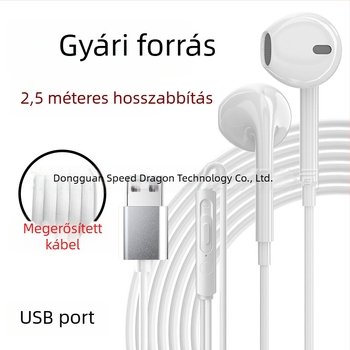 USB vezetékes fejhallgató mikrofonnal, 2,5 m hosszú kábel, PC- és laptop használatra, kiváló hangminőség, játékokhoz, félfül dizájn