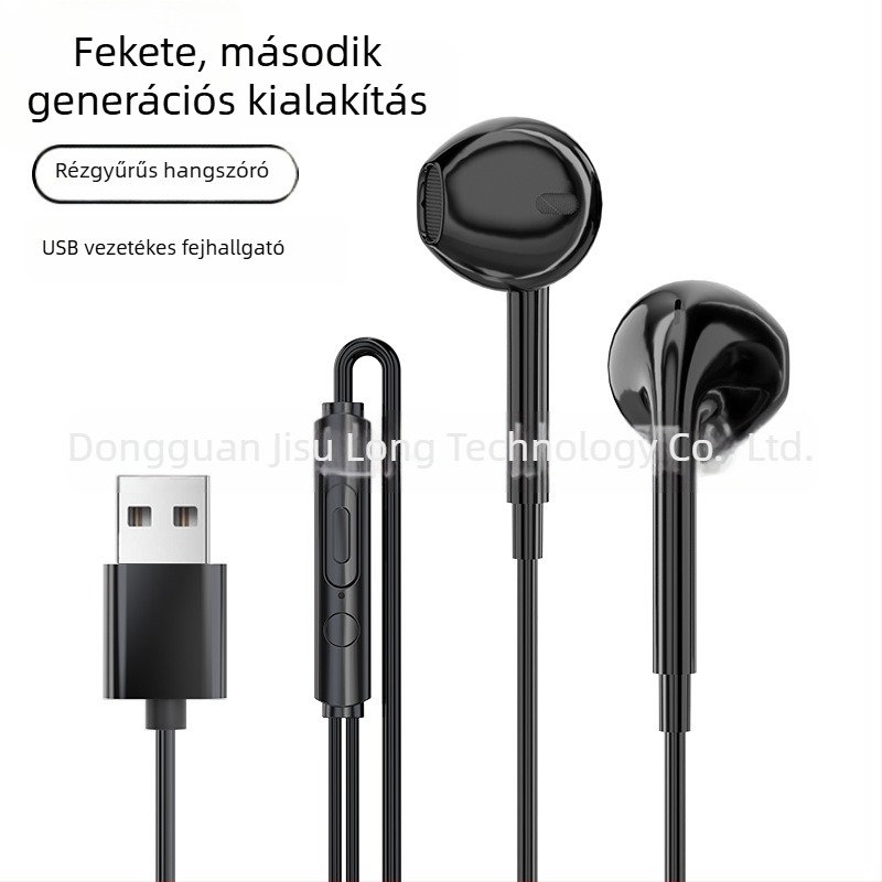 USB vezetékes fejhallgató mikrofonnal, 2,5 m hosszú kábel, PC- és laptop használatra, kiváló hangminőség, játékokhoz, félfül dizájn