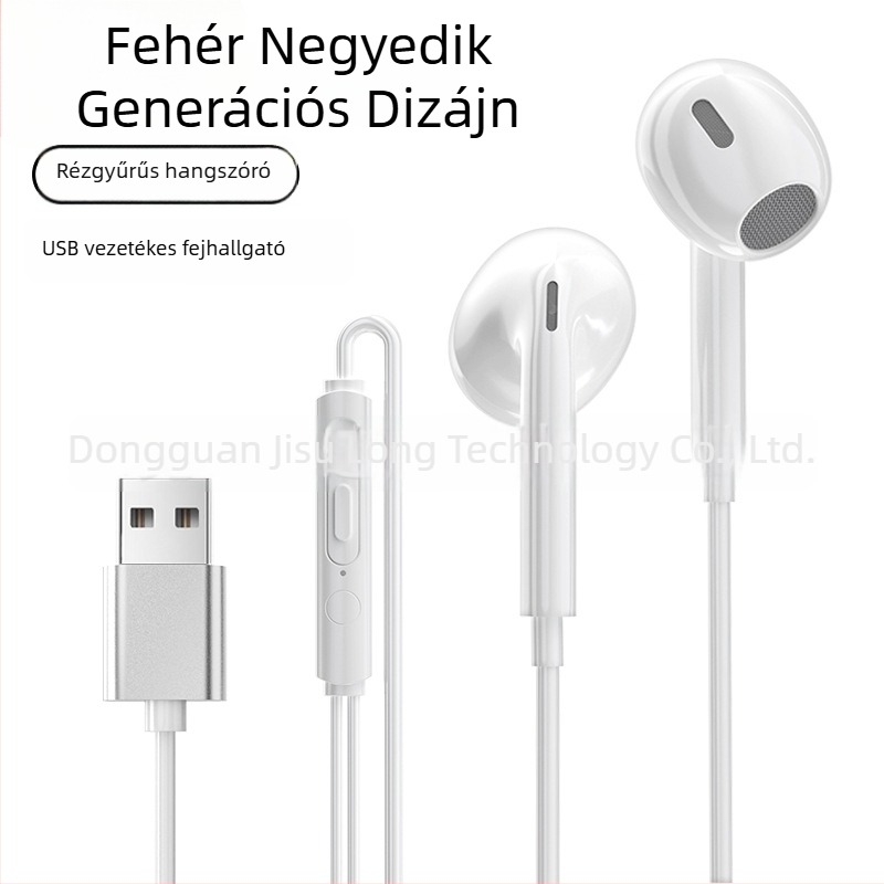 USB vezetékes fejhallgató mikrofonnal, 2,5 m hosszú kábel, PC- és laptop használatra, kiváló hangminőség, játékokhoz, félfül dizájn