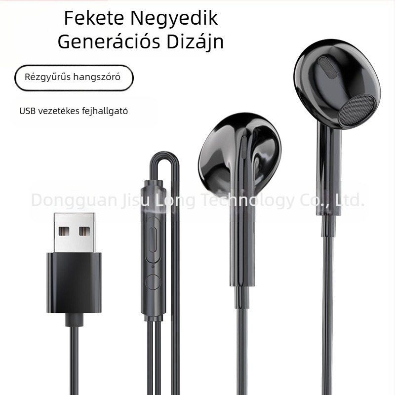 USB vezetékes fejhallgató mikrofonnal, 2,5 m hosszú kábel, PC- és laptop használatra, kiváló hangminőség, játékokhoz, félfül dizájn