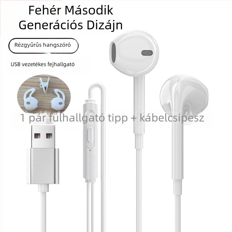 USB vezetékes fejhallgató mikrofonnal, 2,5 m hosszú kábel, PC- és laptop használatra, kiváló hangminőség, játékokhoz, félfül dizájn