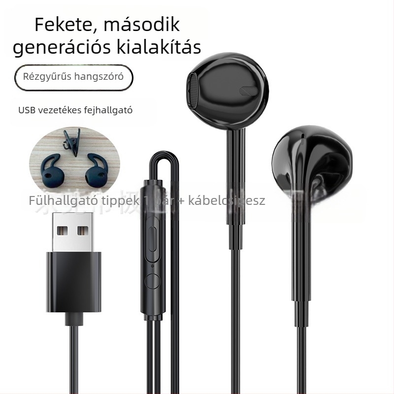 USB vezetékes fejhallgató mikrofonnal, 2,5 m hosszú kábel, PC- és laptop használatra, kiváló hangminőség, játékokhoz, félfül dizájn