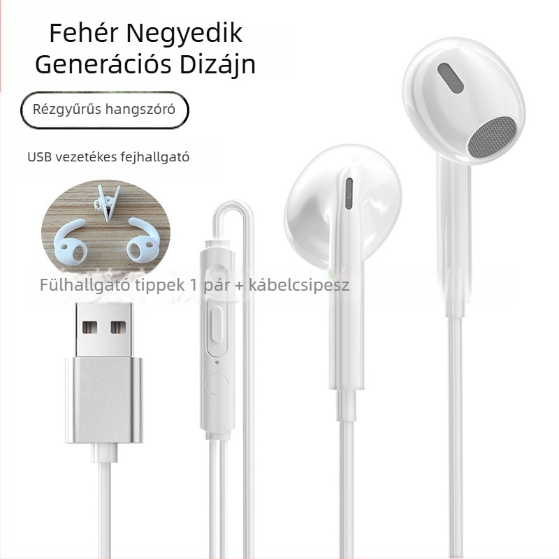 USB vezetékes fejhallgató mikrofonnal, 2,5 m hosszú kábel, PC- és laptop használatra, kiváló hangminőség, játékokhoz, félfül dizájn
